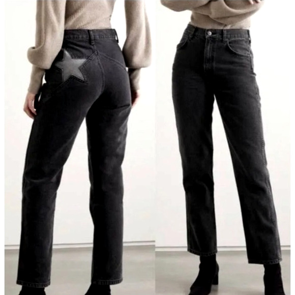 Reformation 26 High Rise Straight Leg STAR Seamed Jeans Crop Denim Washed Black - Picture 1 of 10
